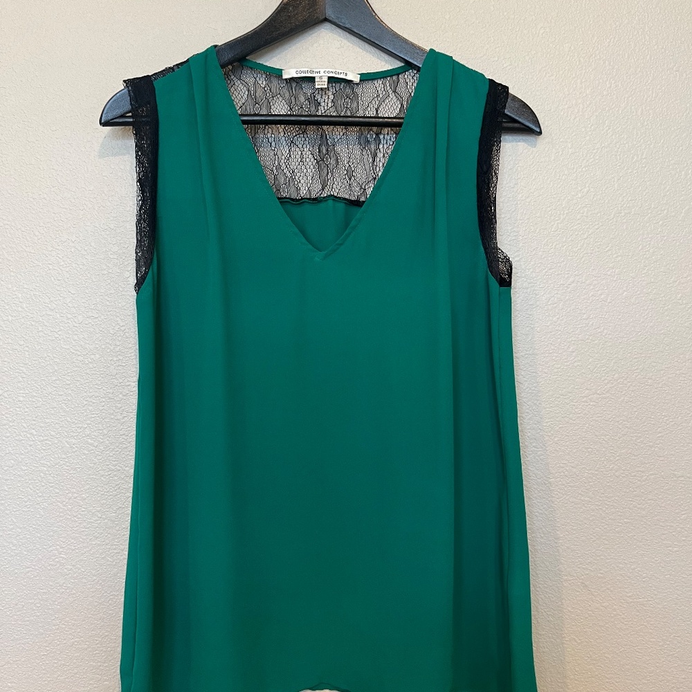 COLLECTIVE CONCEPTS Women's Sleeveless Blouse Emerald Green Sz Small Preowned
